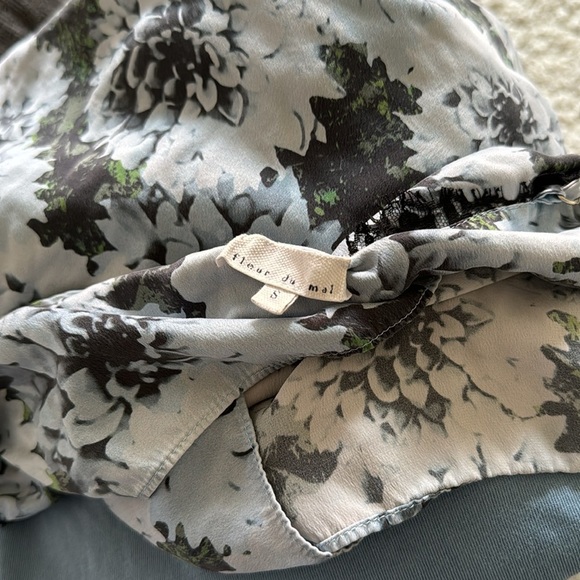 Fleur Du Mal Silk and Lace Trim Blue Floral Cami - Picture 5 of 6